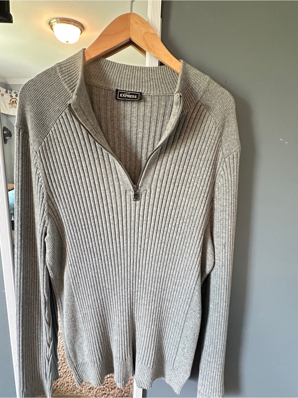 Express Ribbed Half-Zip Turtleneck Sweater - Gray